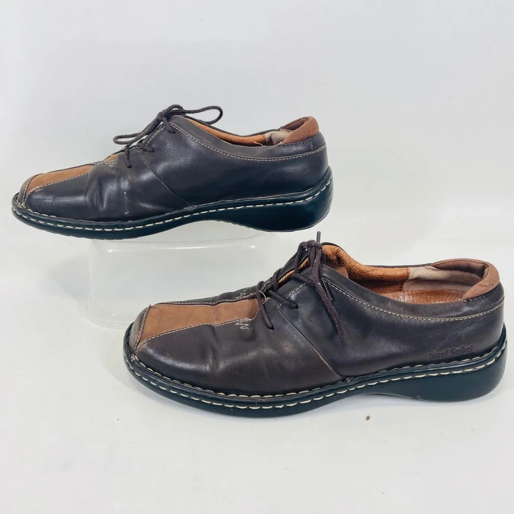 Josef Seibel Mens Brown Leather Two Tone Square Toe Oxford Shoes Size 40